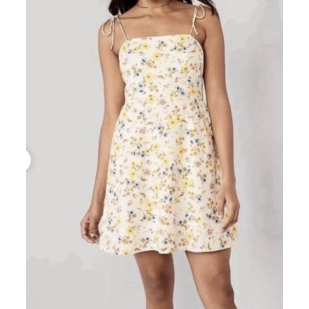 Old Navy Fit & Flare Tie-Strap Mini Dress Yellow Floral Women Sz S